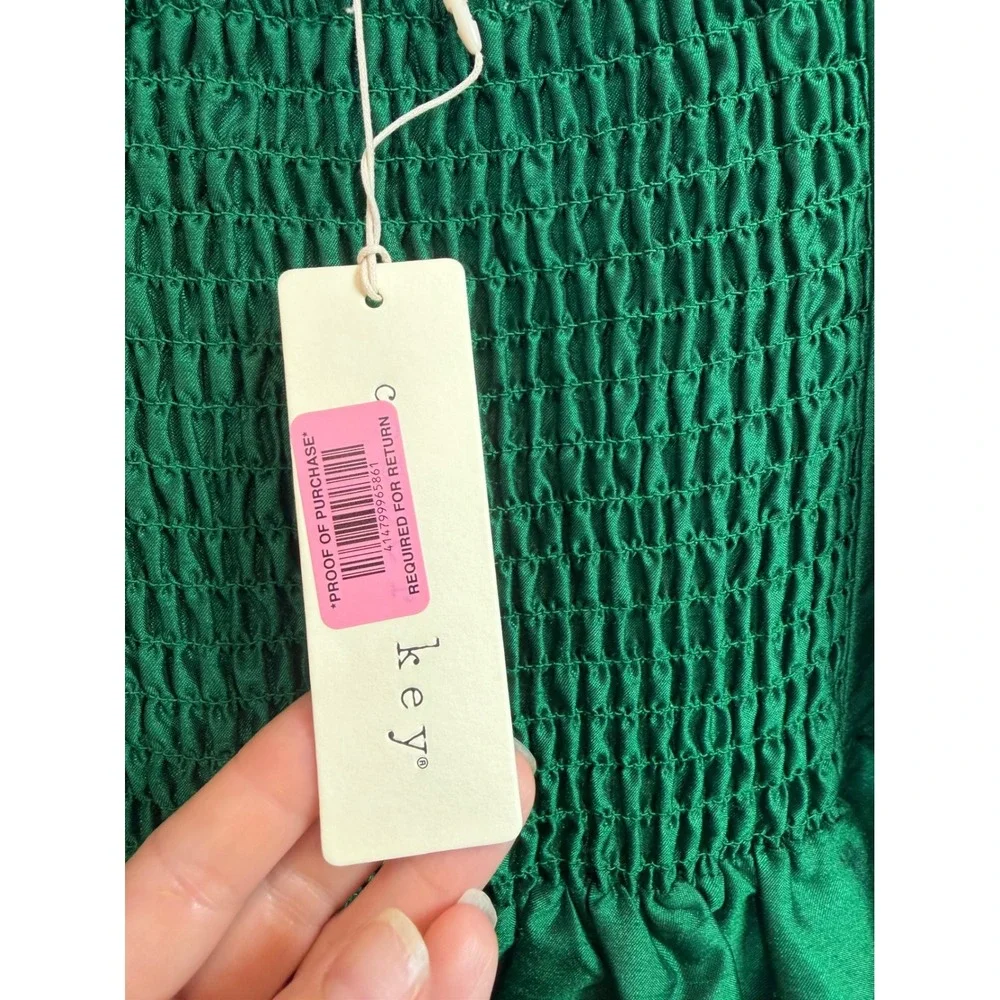 Cece Key Emerald Green Puff Sleeve Smocked Back Mini Dress CJ7929SLT1 NWT Sz M